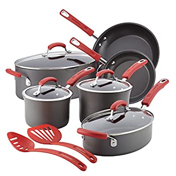 【中古】【インポート品・未当て嵌める】Rachael Ray hard-anodized 12-pc。膳立て物の具書き割り 12 Piece 赤いこと 87656