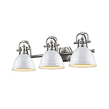 【中古】【輸入品・未使用】Golden Lighting 3602-BA3 PW-WH Duncan - Three Light Bath Vanity%ｶﾝﾏ% Pewter Finish with White Glass [並行輸入品]
