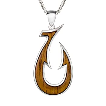 【中古】【輸入品・未使用】Aloha Jewelry Company スターリングシルバー コアウッド フィッシュフック ネックレス ペンダント 18インチ ボックスチェーン付き