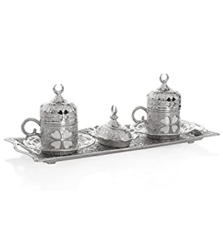 【中古】【インポート品・未当てはめる】(Clover Silver) - 11 Pieces Set of 2 Turkish Greek Coffee Espresso Cup Saucer Set for Serving - Vintage Clover Design Ottoman Arabic Gi