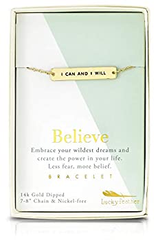 【中古】【輸入品・未使用】Lucky Feather STRONG AND SASSY%ﾀﾞﾌﾞﾙｸｫｰﾃ% Believe%ﾀﾞﾌﾞﾙｸｫｰﾃ%%ﾀﾞﾌﾞﾙｸｫｰﾃ% I Can And I Will%ﾀﾞﾌﾞﾙｸｫｰﾃ% 14?K Gold Dipped Boxedチャームブレ