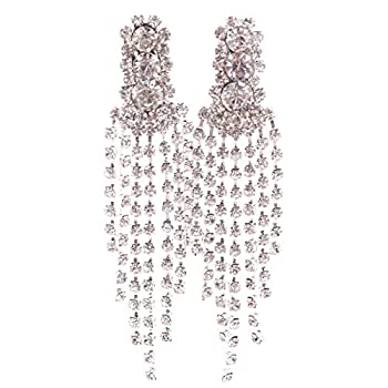 【中古】【輸入品・未使用】Grace Jun Large Tassel Clip On Earrings withoutピアスラインストーンステートメントイヤリング