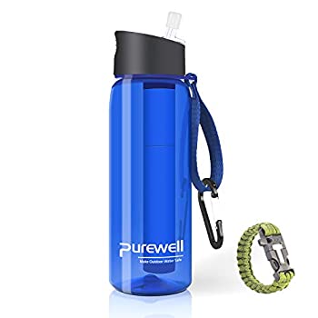 【中古】【輸入品・未使用】Purewell フィルターウォーターボトル BPAフリー 4段階統合フィルターストロー付き キャンプ ハイキング バックパッキング 旅行用