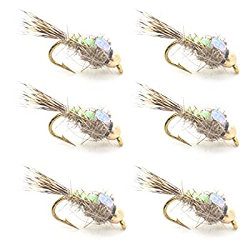 【中古】【輸入品・未使用】The Fly Fishing Place Bead Head Nymph Fly Fishing Flies - Flashback Gold Ribbed Hare's Ear Trout Fly - Nymph Wet Fly - 6 Flies Hook Siz