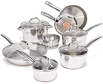 【中古】【インポート品・未当てはめる】T-fal C836SD Ultimate Stainless Steel Copper-Bottom Heavy Gauge Multi-Layer Base Cookware Set%ｶﾝﾏ% 13-Piece%ｶﾝﾏ% Silver ティファール 調