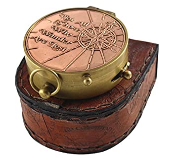 【中古】【インポート品・未当て嵌める】Not All Those Who Wander are Lost 銅アンティークダイヤルマリン金管楽器コンパスレザーケース、2in、赤銅色