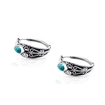 【中古】【輸入品・未使用】Koral Jewelry 合成ターコイズビンテージフープイヤリング スターリングシルバー 925 ジプシー ボーホー シック|スカイマーケットプラス