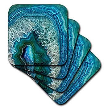 【中古】【インポート品・未当て嵌める】3drose Uta Naumannお定まり???Luxury Aqua青みマーブルメノウGem鉱物石ころ???コースター set-of-4-Soft 青み cst_266902_1