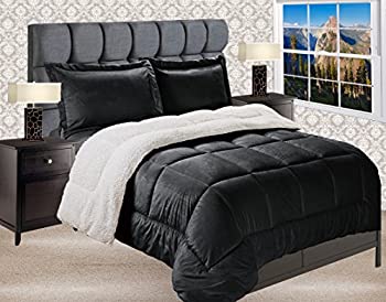 【中古】【インポート品・未当て嵌める】Elegant Comfort 掛け布団2点仕掛ける 割り増し金特性 朦々たる マイクロミンクのコート シェルパ裏地 リヴァーシブル 人工綿毛 マイクロスエードクロス ツイン ブラッ