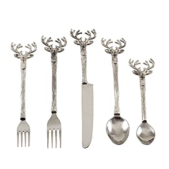 【中古】【輸入品・未使用】SARO LIFESTYLE トナカイデザイン 素朴なスタイルの食器 5個セット 11インチ x 12インチ シルバー