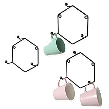 【中古】【インポート品・未当て嵌める】モダンマットブラック幾何学金属元素壁マウント3-hook Mug仕合わせ保持者、3の仕掛ける