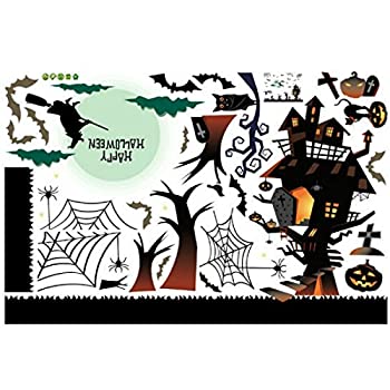 【中古】【輸入品・未使用】ウォールステッカー ハロウィン 子供部屋 ステッカー かわいい 壁紙 ハロウィンパーティー 風景 景色 お店 はがせる お城 月 かぼちゃ ハロウィ