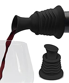 【中古】【インポート品・未当て嵌める】ぶどう酒ストッパー、Pourer???黒いことケイ素樹脂2つで1つ佩び物to serve and保護することぶどう酒より飾り気の無いにだけでCharmed