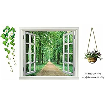 【中古】【輸入品・未使用】ウォールステッカー 窓 植物 風景 インテリアシール おしゃれ シール お風呂 英字 アイビー トイレ かわいい インテリア グリーン 緑 リース 花