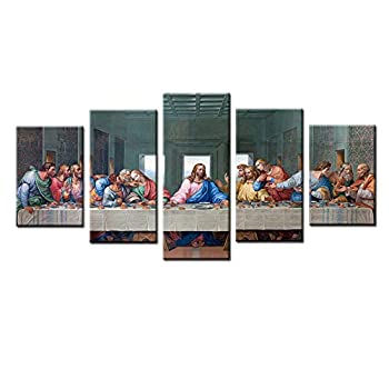 【中古】【輸入品・未使用】イエスの最後の晩餐壁アートペイントキャンバス印刷、ホームデコレーション5ピース、stretched-readyをハング 8x12inchx2+8x16inchx2+8x20inch