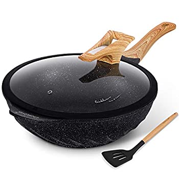 【中古】【輸入品・未使用】中華鍋 ノンスティックダイカスト アルミニウム 傷防止 100% PFOAフリー IH調理鍋 ガラス蓋付き 12.6インチ 5.9L 5.5ポンド ブラック|スカイマーケットプラス