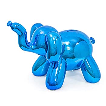 【中古】【インポート品・未当て嵌める】Made by Humans軽気球象Money Bank、冷やりとした、特殊な陶芸積み立てる箱高光輝入眼 青色
