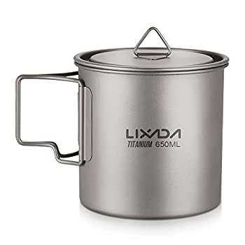 【中古】【輸入品・未使用】Lixada キャンプ用調理器具セット-超軽量チタンカップマグ-蓋とスタッフサック付きのキャンプ用フライパン折りたたみハンドルチタンポット