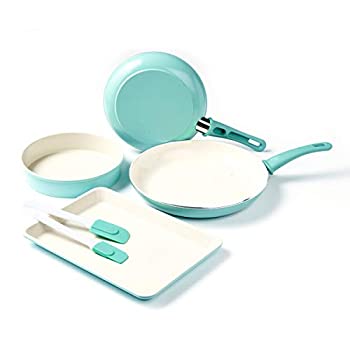 【中古】【輸入品・未使用】GreenLife ソフトグリップ 耐熱皿 ヘルシーセラミックノンスティック調理器具セット 6ピース ターコイズ