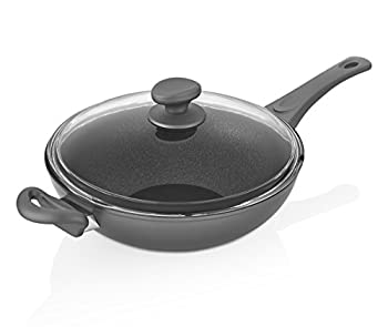 【中古】【輸入品・未使用】Saflon チタン ノンスティック 11インチ 中華鍋 炒め物 ガラス蓋付き 鍛造アルミニウム PFOAフリー 傷防止 (グレー)|スカイマーケットプラス