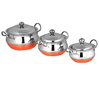 【中古】【輸入品・未使用】Parijat HandicraftステンレススチールHandi調理器具のセット3個???プレミアムステンレススチール3個Handi調理器具セット???銅下部|スカイマーケットプラス