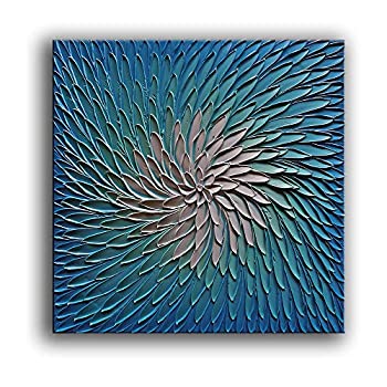 【中古】【輸入品・未使用】YaSheng Art - 3Dメタリックビーズライトブルーとシルバーテクスチャ油彩キャンバス抽象アート写真 キャンバスウォールアート 絵画 モダンホーム