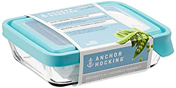 【中古】【輸入品・未使用】Anchor Hocking TrueSeal ガラス製食品保存容器 ミネラルブルー 気密蓋 6カップ 長方形 4個セット