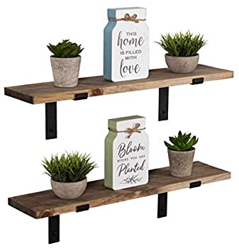 【中古】【インポート品・未当て嵌める】Imperative Decor 飾り気の無いな木製フローティングシェルフ 壁マウントストレージシェルフ L鉤括弧付き添い人 亜米利加製 お手々お手伝いさん| 2個仕掛ける (人並み外れたなク