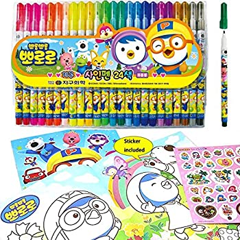 【中古】【輸入品・未使用】Pororo 24色 水性ペンキレイカラーペン の無毒性アート 子供のための教育 学習用 カラーペン サインペン 筆ペンカラー 水彩ペン 塗りイラスト 絵|スカイマーケットプラス
