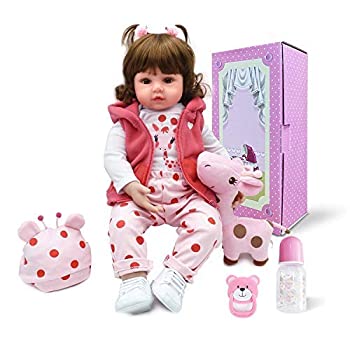【中古】【輸入品・未使用】Pinky 18Inch 45cm Lovely Reborn Baby Girl Doll Reborn Toddler Realistic Looking Lifelike Baby Doll Vinyl Soft Silicone Babies Black Hai|スカイマーケットプラス