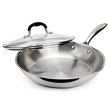 【中古】【輸入品・未使用】AVACRAFT ステンレススチール フライパン 三重構造 ガラス蓋付き 両サイドの注ぎ口 注ぎやすい 人間工学に基づいたハンドル フライパン 10 inch
