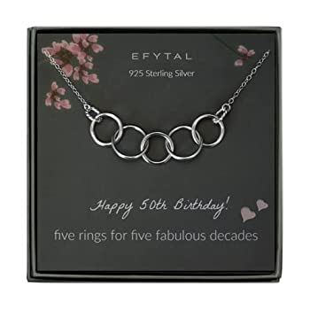 【中古】【輸入品・未使用】EFYTAL 50歳の誕生日ギフト 925スターリングシルバー 5つのサークルネックレス 女性用 厚みのあるリング 50歳