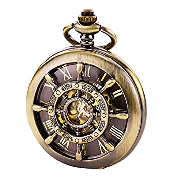 【中古】【輸入品・未使用】TREEWETO ブロンズ ダブルカバー ローマ数字 文字盤 スケルトン メンズ レディース 懐中時計｜スカイマーケットプラス