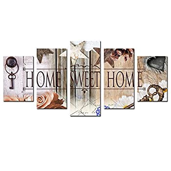 【中古】【輸入品・未使用】AWLXPHY Decor Home Sweet Home キャンバスウォールアート プリント絵画 5パネルフレーム リビングルーム装飾 モダン静物画 Love ストレッチアー