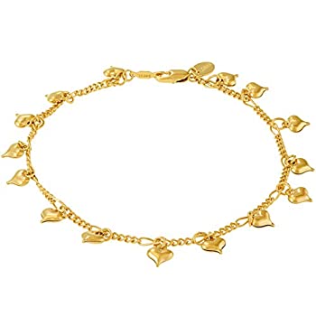 【中古】【輸入品・未使用】LIFETIME JEWELRY ぶら下がるハートアンクレット 女性&ティーンガールズ 24Kゴールドメッキ Medium%ｶﾝﾏ% Large & Extra Large ゴールド