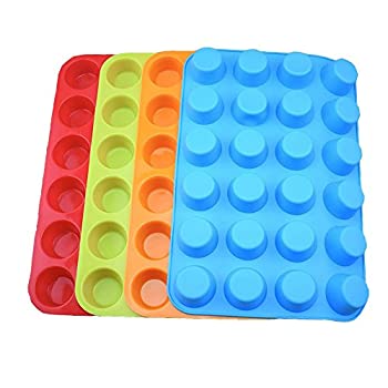 【中古】【輸入品・未使用】シリコンミニマフィンパン4個セット 24カップシリコンモールドカップベーキングパン シリコンマフィン缶ベーキング型 オレンジ レッド ブルー ラ|スカイマーケットプラス