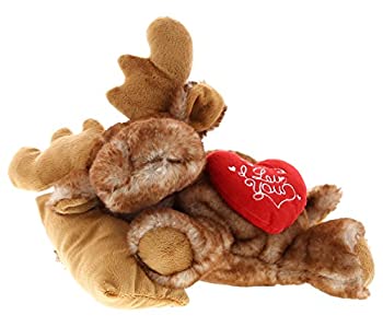 【中古】【輸入品・未使用】Dollibu 枕付き寝るムース I Love You バレンタインぬいぐるみ - ハートメッセージ - 10インチ - 結婚式 記念日 デートナイト 遠距離 お見舞い