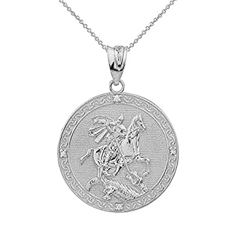 【中古】【輸入品・未使用】スターリングシルバーSaint George Medal保護CZチャームペンダントネックレス(Small)