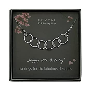 【中古】【輸入品・未使用】EFYTAL 60歳の誕生日プレゼント レディース ネックレス スターリングシルバー 6リング 60年 ネックレス ギフトアイデア