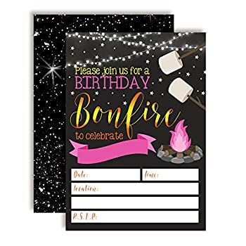 【中古】【輸入品・未使用】Backyard Bonfire Camping Under The Stars Birthday Party Invitations for Girls%ｶﾝﾏ% 20 13cm x 18cm Fill in Cards with Twenty White Envel