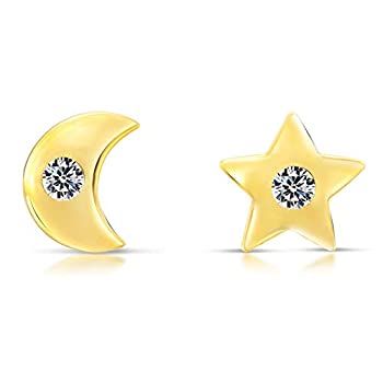 【中古】【輸入品・未使用】10K イエローゴールド 小さな星と月 小さなキュービックジルコニアのスタッドイヤリング スクリューバック付き