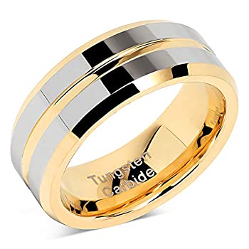 【中古】【輸入品・未使用】タングステンリングメンズ結婚指輪ゴールドシルバー2つのトーン溝付きセンターラインサイズ8???15
