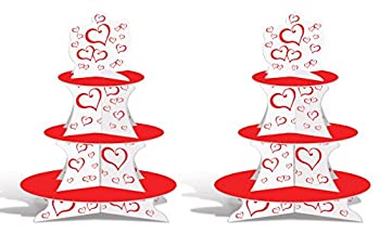 【中古】【輸入品・未使用】Beistle 77150?2?Piece Valentine Cupcake Stands、16、%ﾀﾞﾌﾞﾙｸｫｰﾃ%ホワイト/レッド