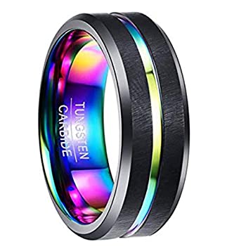 【中古】【輸入品・未使用】NUNCAD 8mm メンズ タングステンカーバイドリング マルチカラー メッキ 溝付き ブラック マット仕上げ ベベルエッジ サイズ7~12|スカイマーケットプラス
