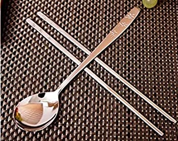【中古】【インポート品・未当て嵌める】[KITSM SENSE] ステンレススチールスプーンと箸12仕掛ける / Stainless Steel Spoon and Chopsticks 12Set / 岩礁行動様式 / Leaf pattern / 食