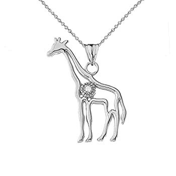 【中古】【輸入品・未使用】繊細なスターリングシルバー ダイヤモンド キリン アウトライン チャーム ペンダント ネックレス