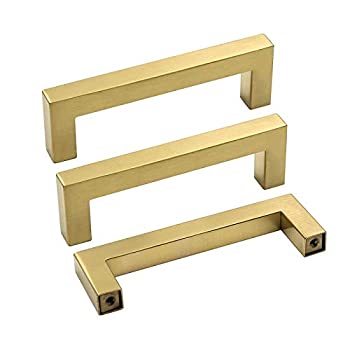 【中古】【輸入品・未使用】ゴールドキッチンキャビネット引き出しプルノブ 家具用金具 - Goldenwarm LSJ12GD つや消し真鍮引き出しハンドル モダンな正方形 バスルームキャ