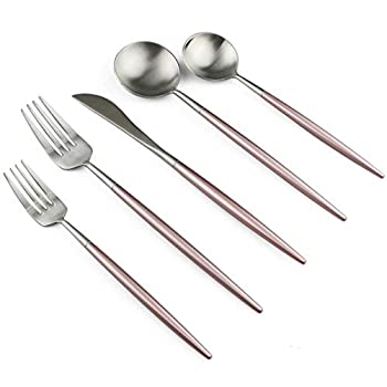 【中古】【輸入品・未使用】JANKNG ピンクハンドル シルバートップ フラットウェアセット 18/10ステンレススチール マット仕上げ 4人用 20ピース|スカイマーケットプラス