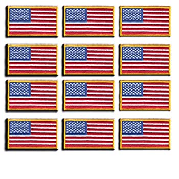 【中古】【輸入品・未使用】12パック - アメリカ国旗刺繍パッチ ゴールドボーダー USA アメリカ合衆国 アメリカ国旗パッチ 縫い付け式 軍隊/陸軍/警察旗