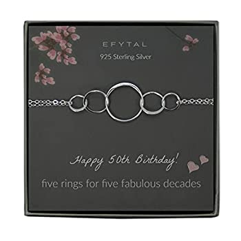 【中古】【輸入品・未使用】EFYTAL 50歳の誕生日ギフト スターリングシルバー 5つのサークルブレスレット レディース 50歳ジュエリー